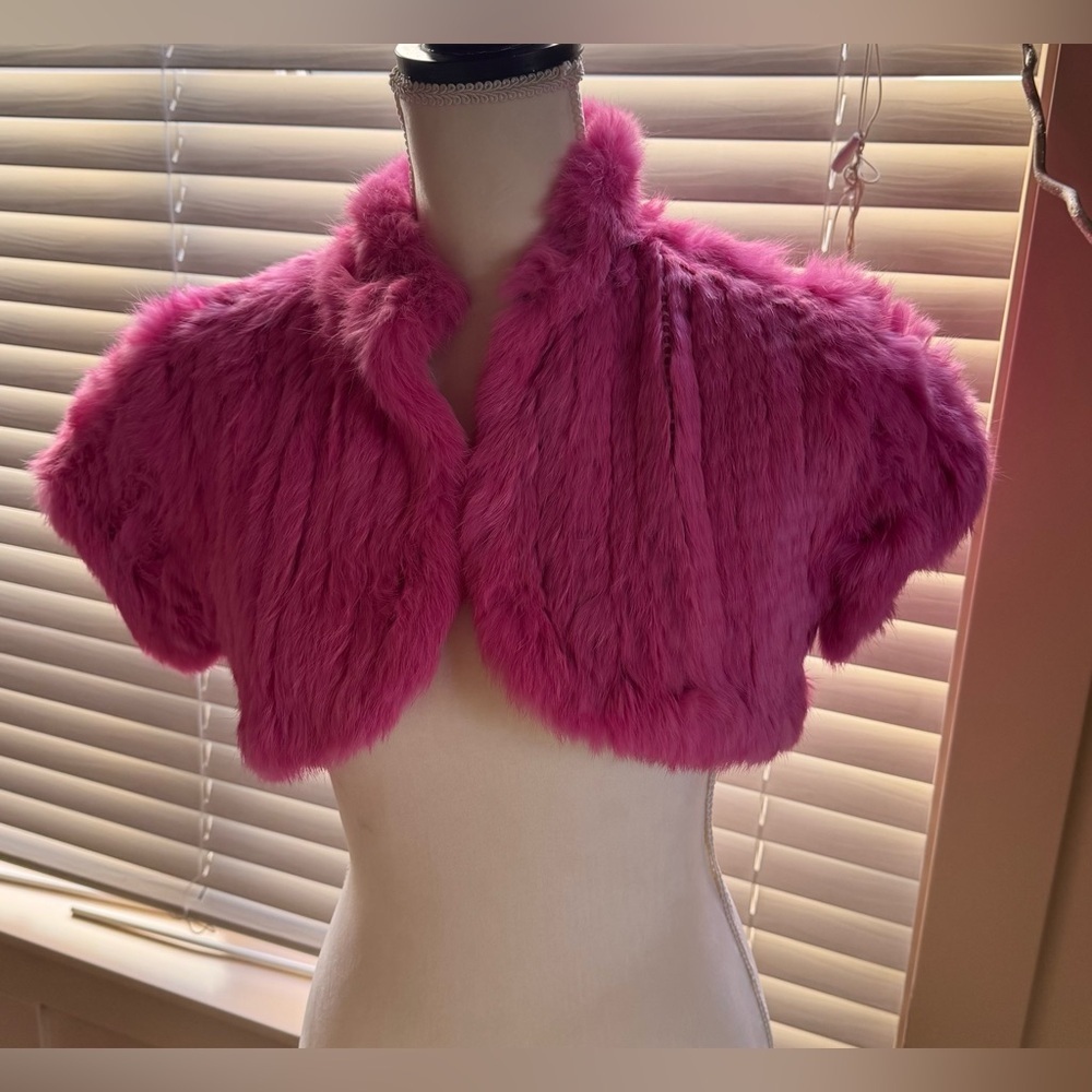 Vintage Luxurious Pink Faux Fur Bolero Jacket